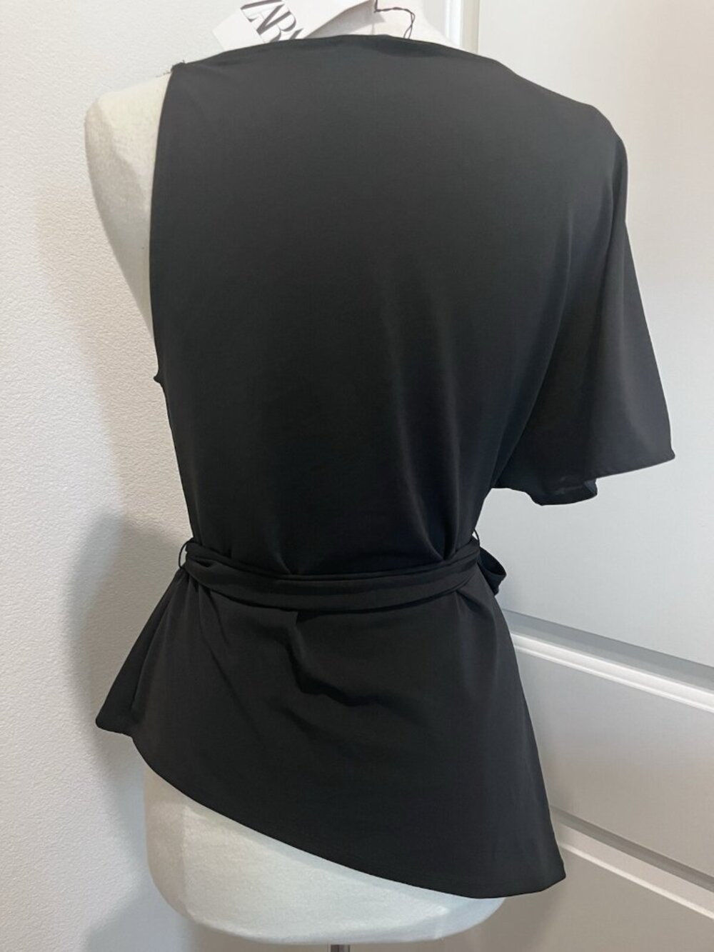 ZARA Black Asymmetrical Tie‑Waist Top M NWT Avant Garde Whimsy Goth Fairy Grunge - Picture 6 of 8